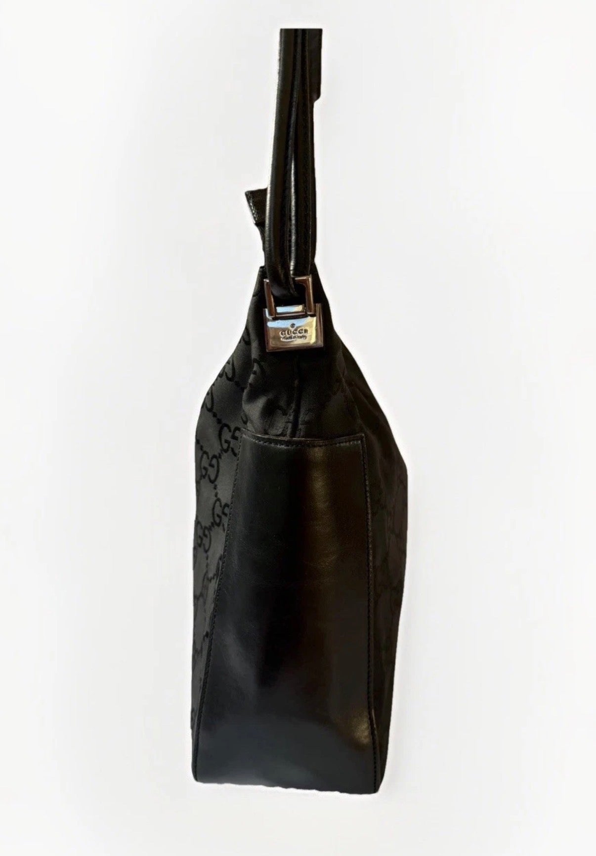 Gucci GG Black Leather and Canvas Hobo Bag