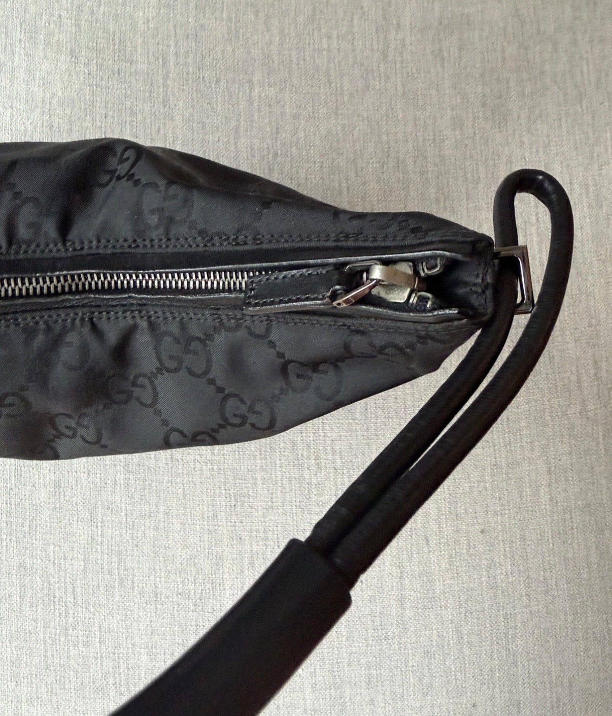 Gucci GG Black Leather and Canvas Hobo Bag