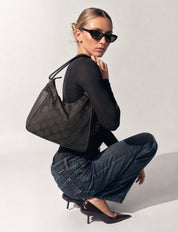Gucci GG Black Leather and Canvas Hobo Bag