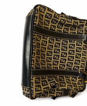 Fendi Small Boston Leather and Canvas Bag in Navy Blue and Cream