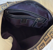 Fendi Small Boston Leather and Canvas Bag in Navy Blue and Cream