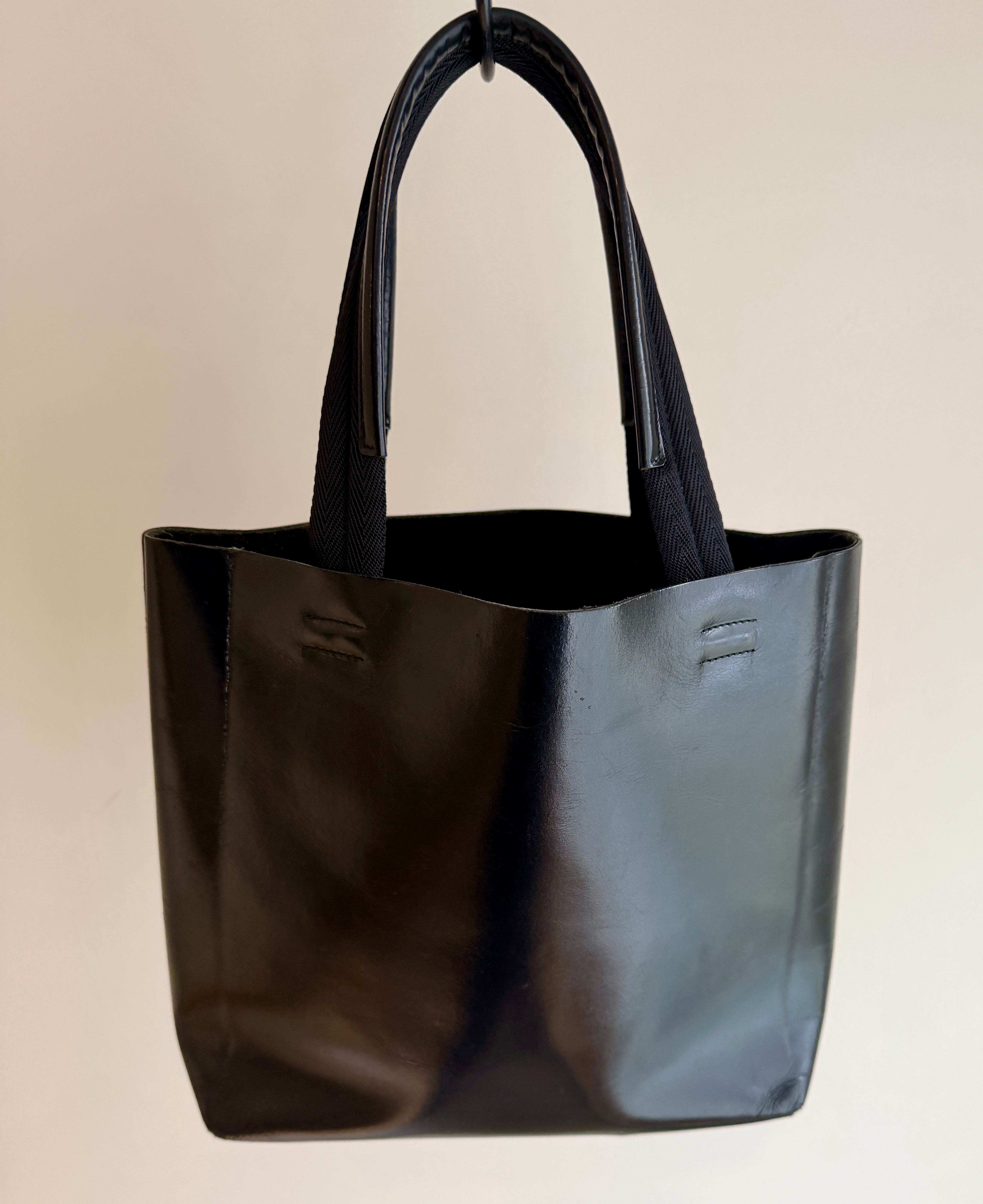 PRADA Black Leather Cut-out Logo Tote Bag with  Open Top w/ Matching Clutch