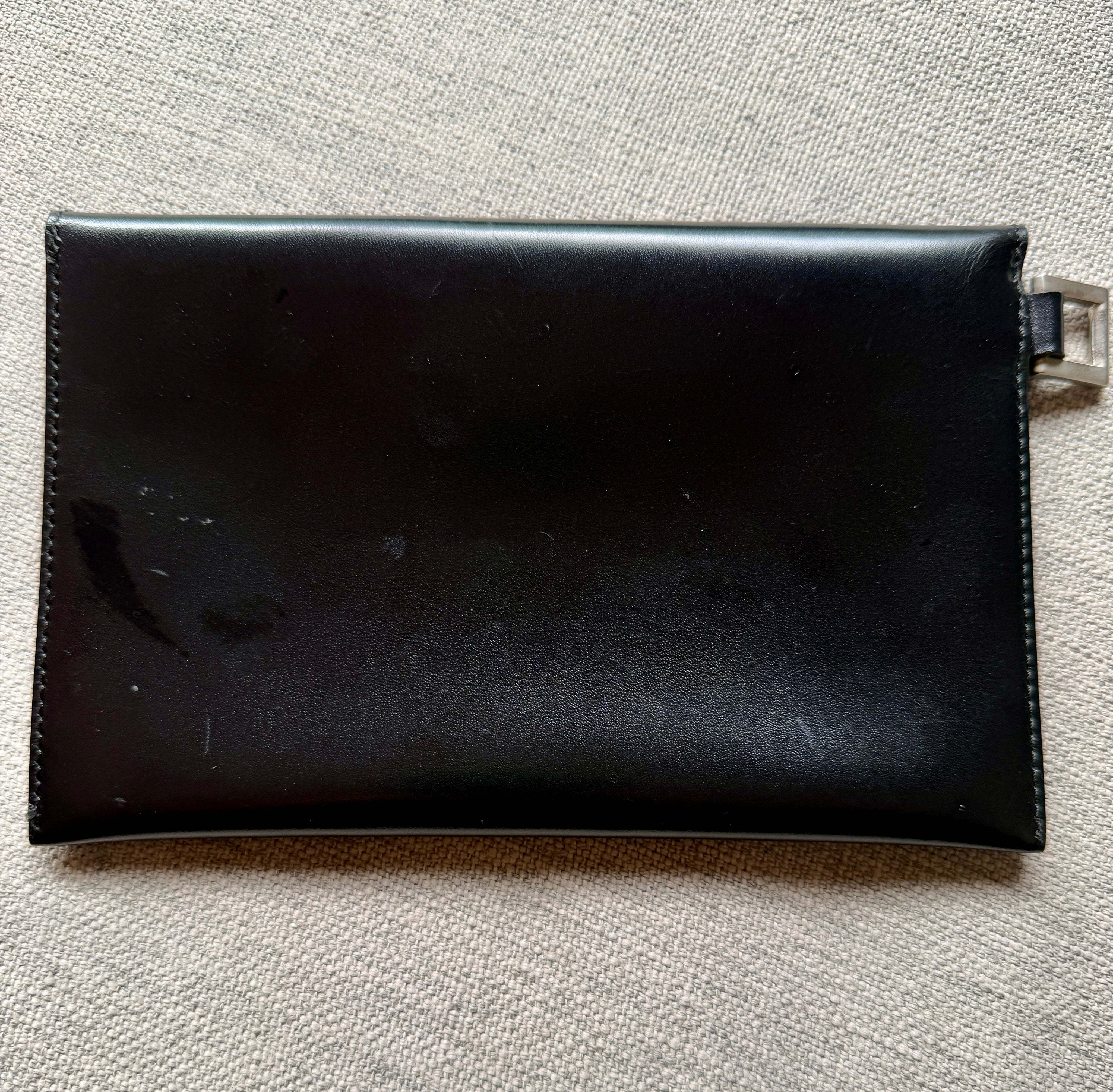 PRADA Black Leather Cut-out Logo Tote Bag with  Open Top w/ Matching Clutch