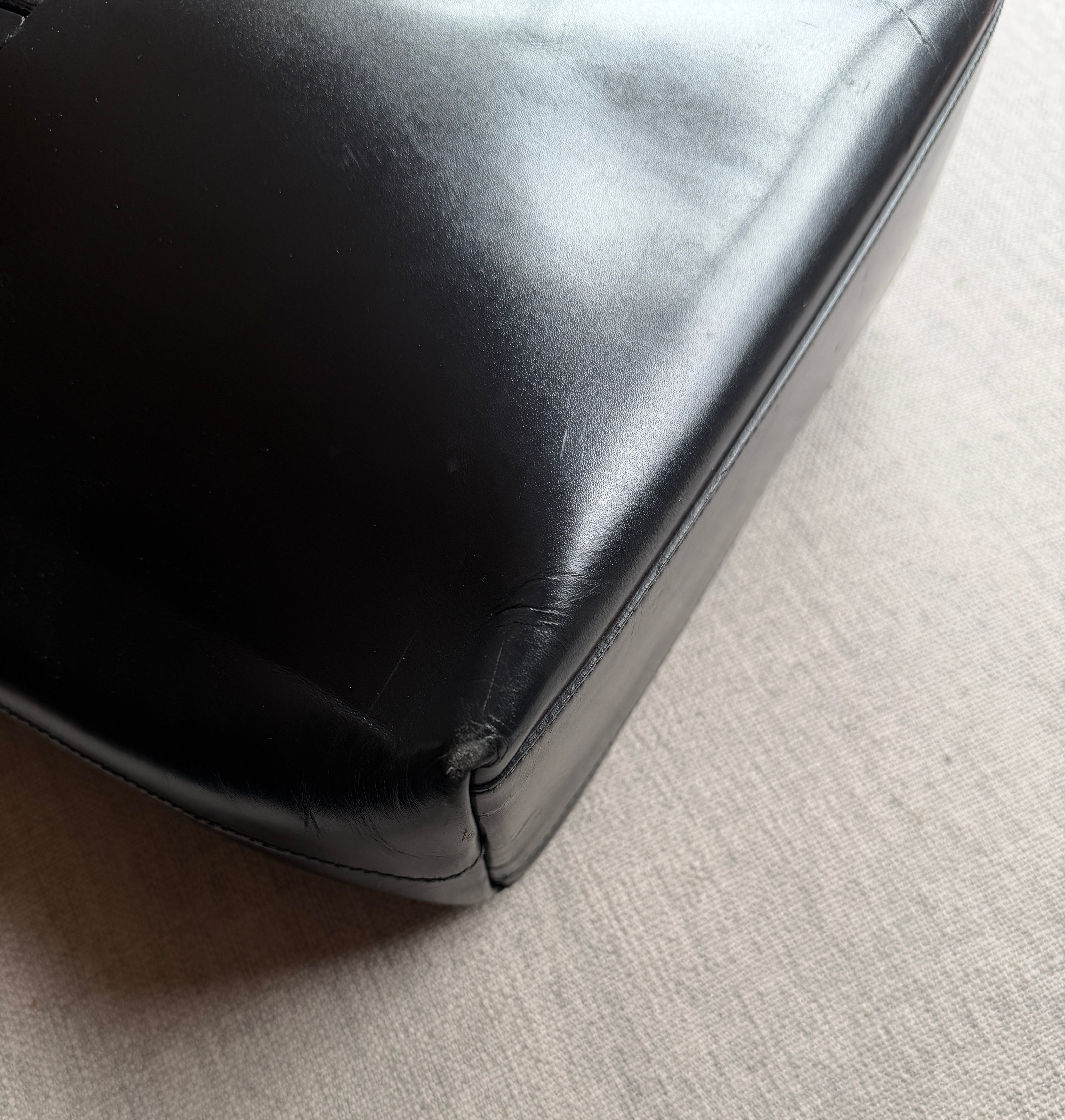 PRADA Black Leather Cut-out Logo Tote Bag with  Open Top w/ Matching Clutch