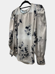 WITCHERY White/Blue Floral Blouse with Puffy Sleeves Size 8