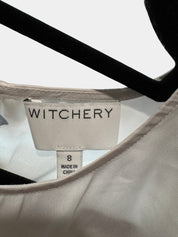 WITCHERY White/Blue Floral Blouse with Puffy Sleeves Size 8