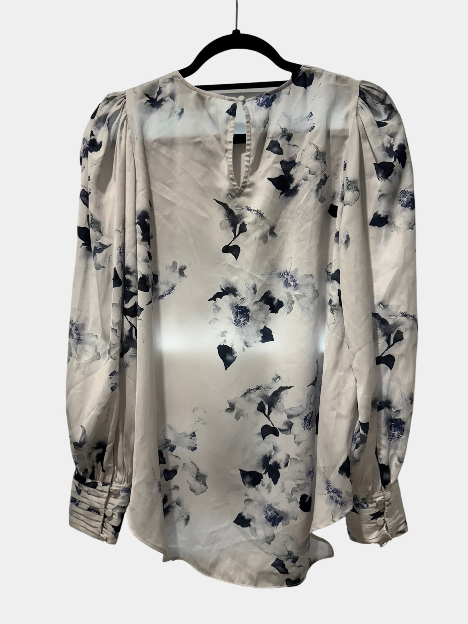 WITCHERY White/Blue Floral Blouse with Puffy Sleeves Size 8