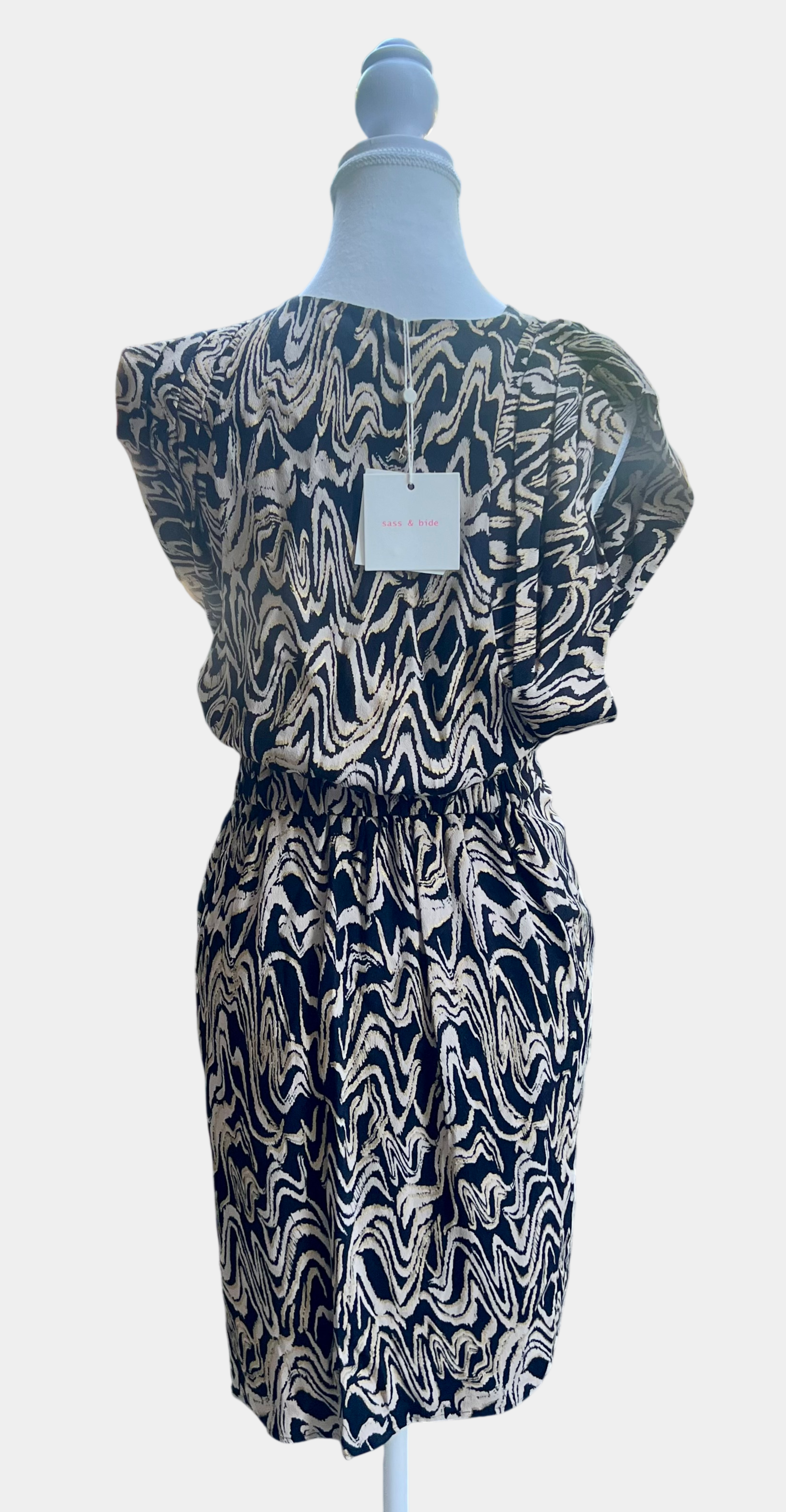 Sass & Bide The Freedom Rule Dress Black Beige Print NWT Size 6 AU RRP $450 Designer