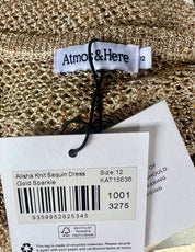 Atmos & Here Alisha Knit Sequin Gold Sparkle Dress NWT Size 12