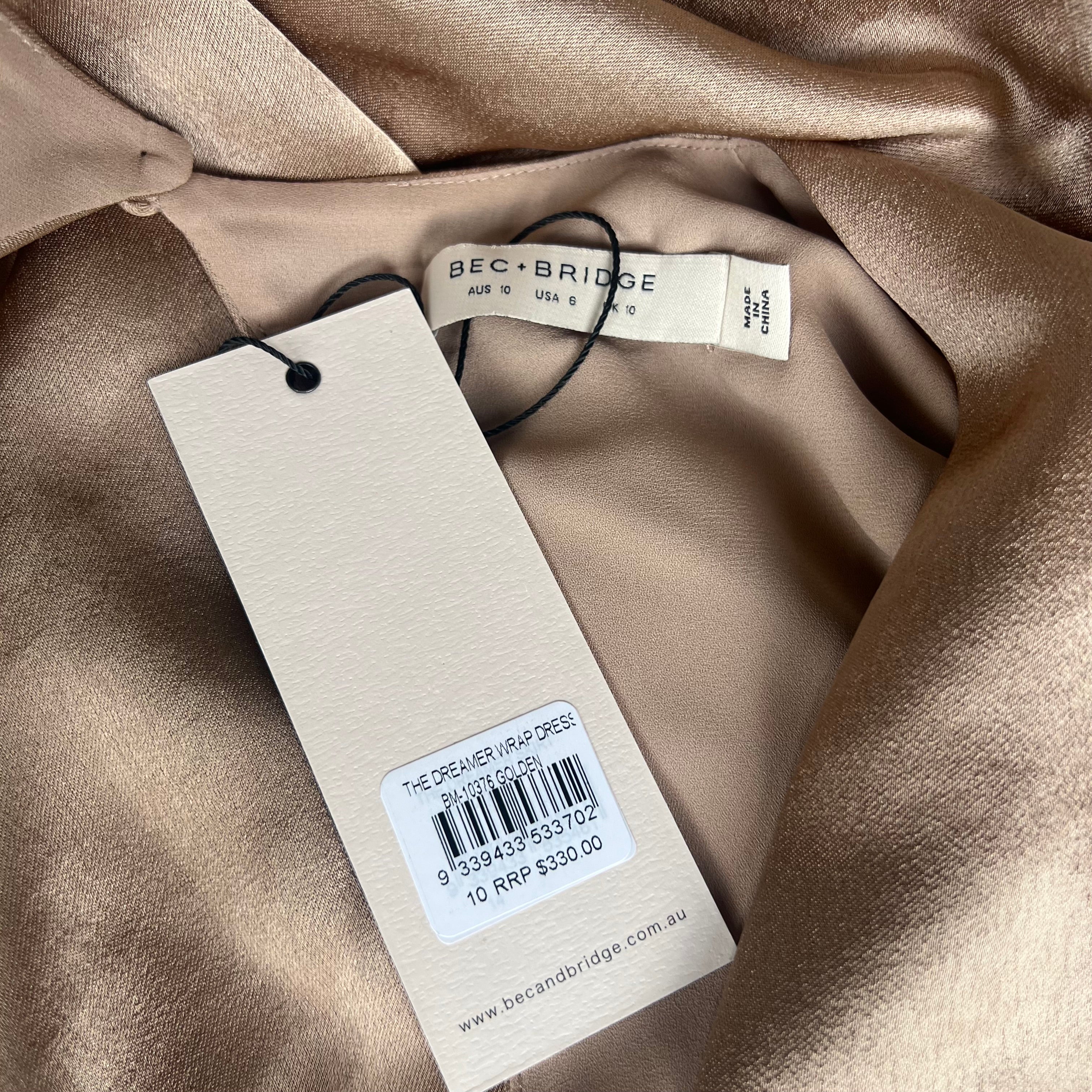 Bec + Bridge The Dreamer Wrap Dress Champagne Gold NWT AU Size 10 RRP