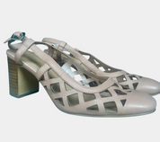 Wittner Nude Beige Lattice Cut-Out Block Wood Heel Ankle Strap Sandals EU 39