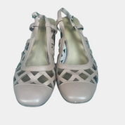 Wittner Nude Beige Lattice Cut-Out Block Wood Heel Ankle Strap Sandals EU 39