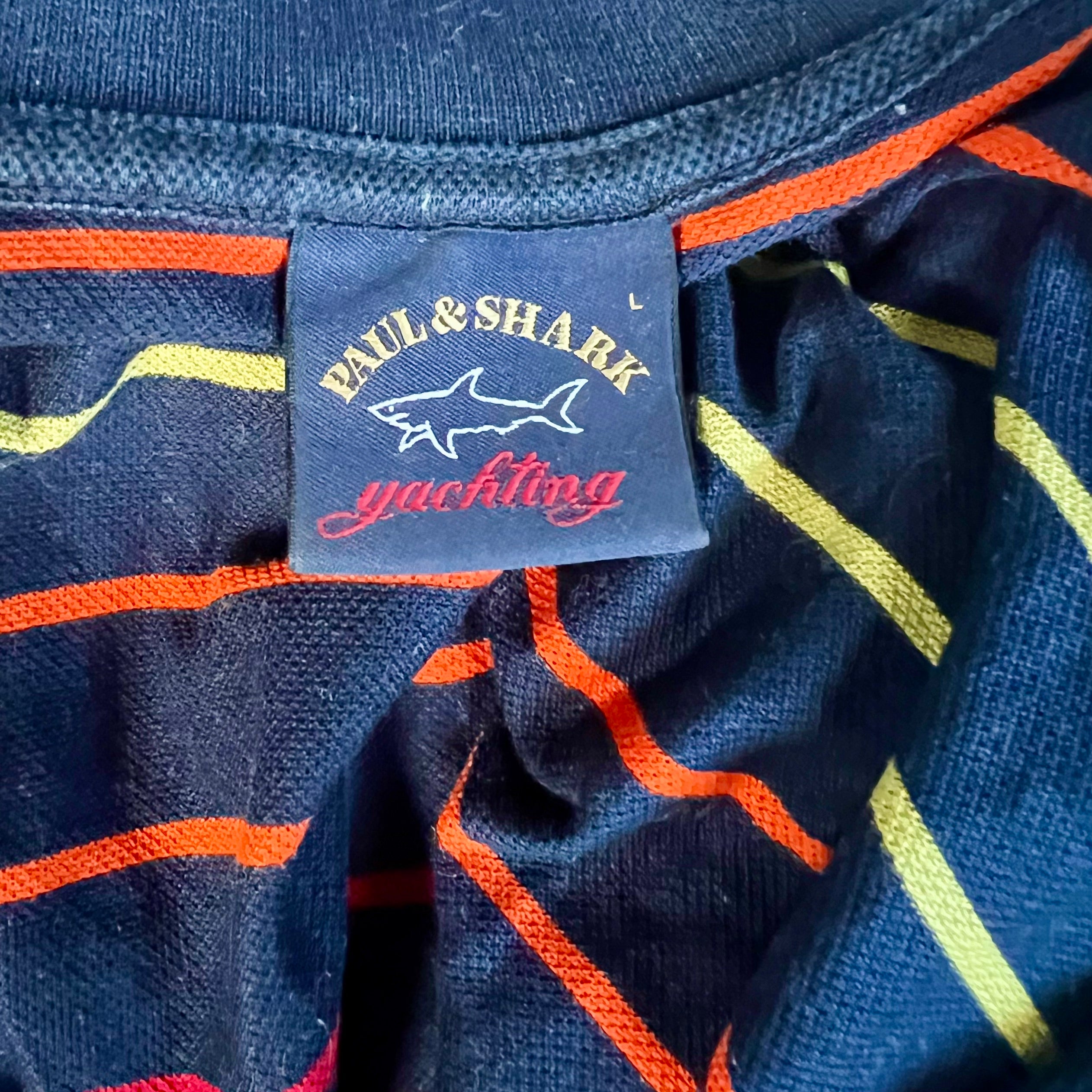 GENUINE Paul & Shark Yachting Striped Polo Shirt Navy Blue Men's Large Pre-Loved