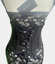 Outcast Black Floral Lace Dress with Corset Lace-Up Belt Size L