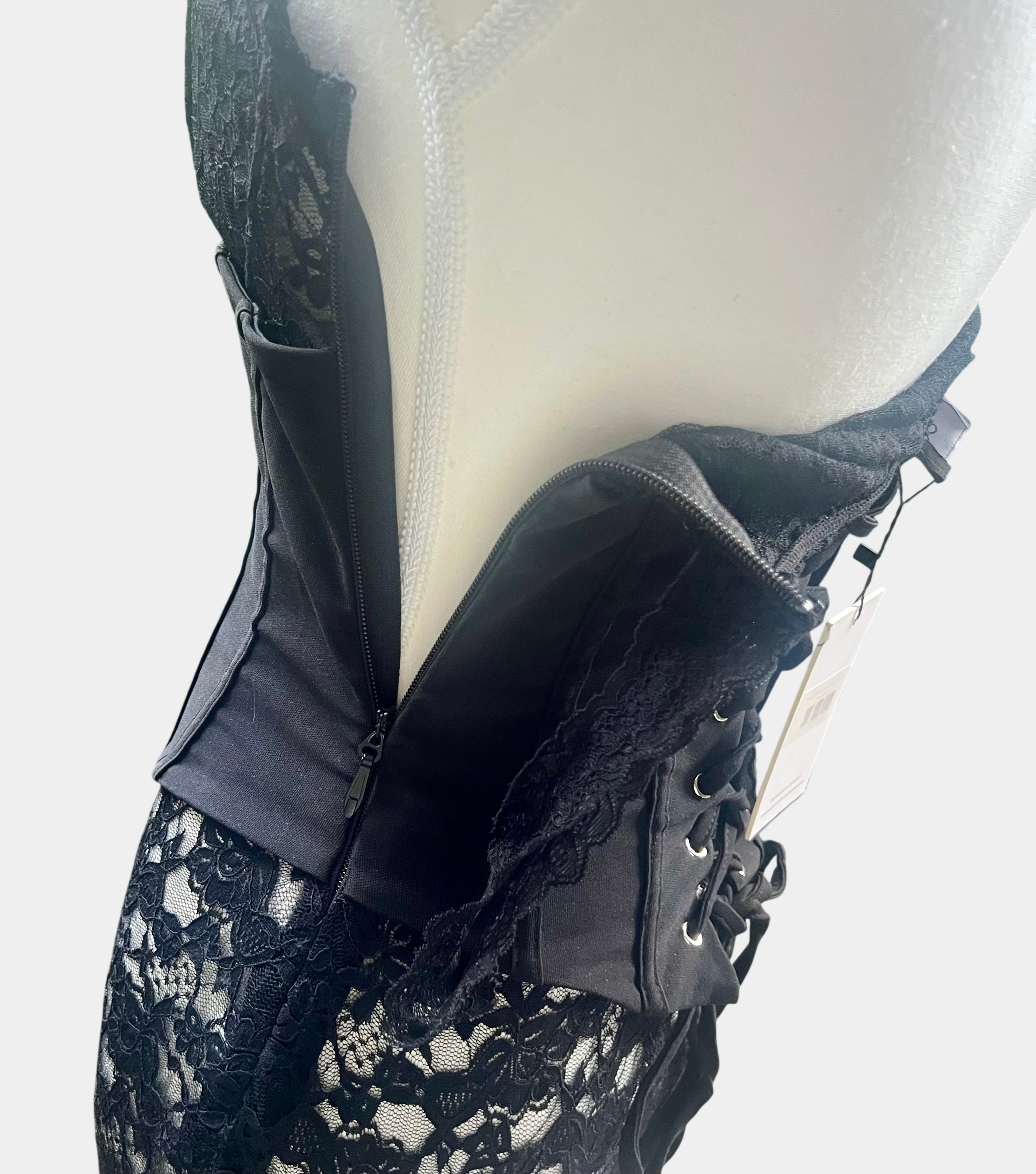 Outcast Black Floral Lace Dress with Corset Lace-Up Belt Size L