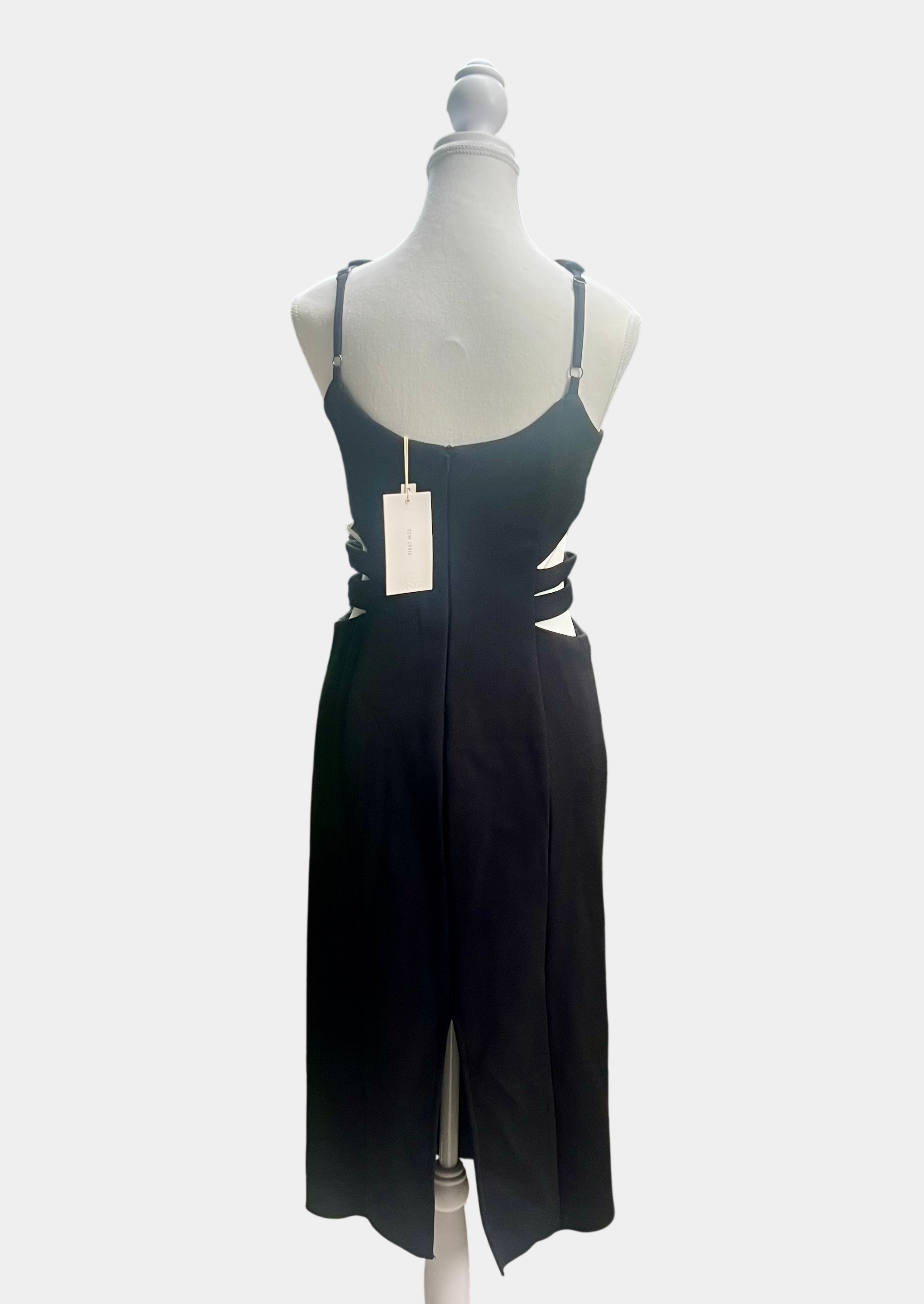 First MSE Saige Bonded Midi Dress Black NWT Size M Sculpting