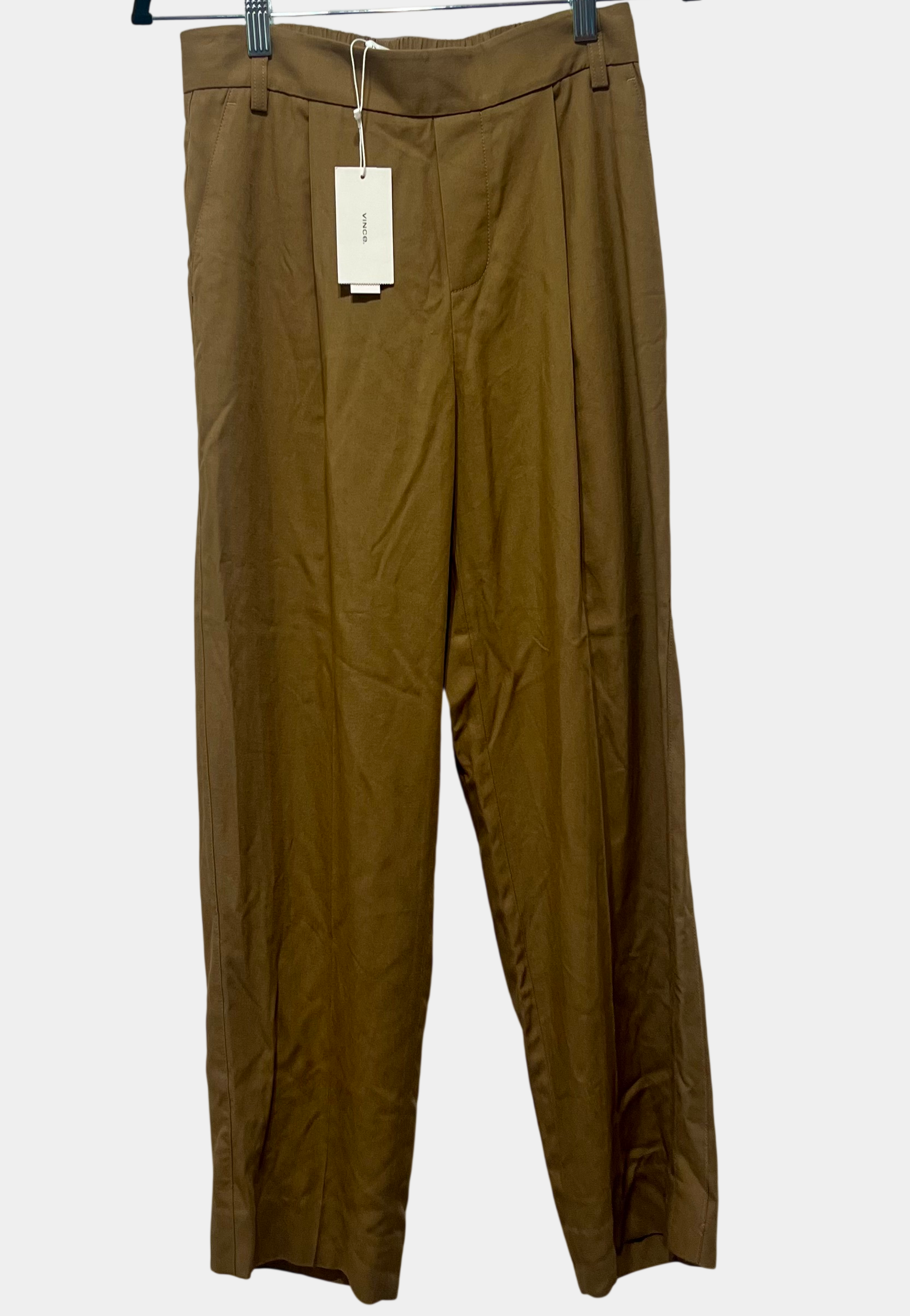 Vince Dark Khaki Brown Trousers - Elastic Waist American Luxury Contemporary - Size XS