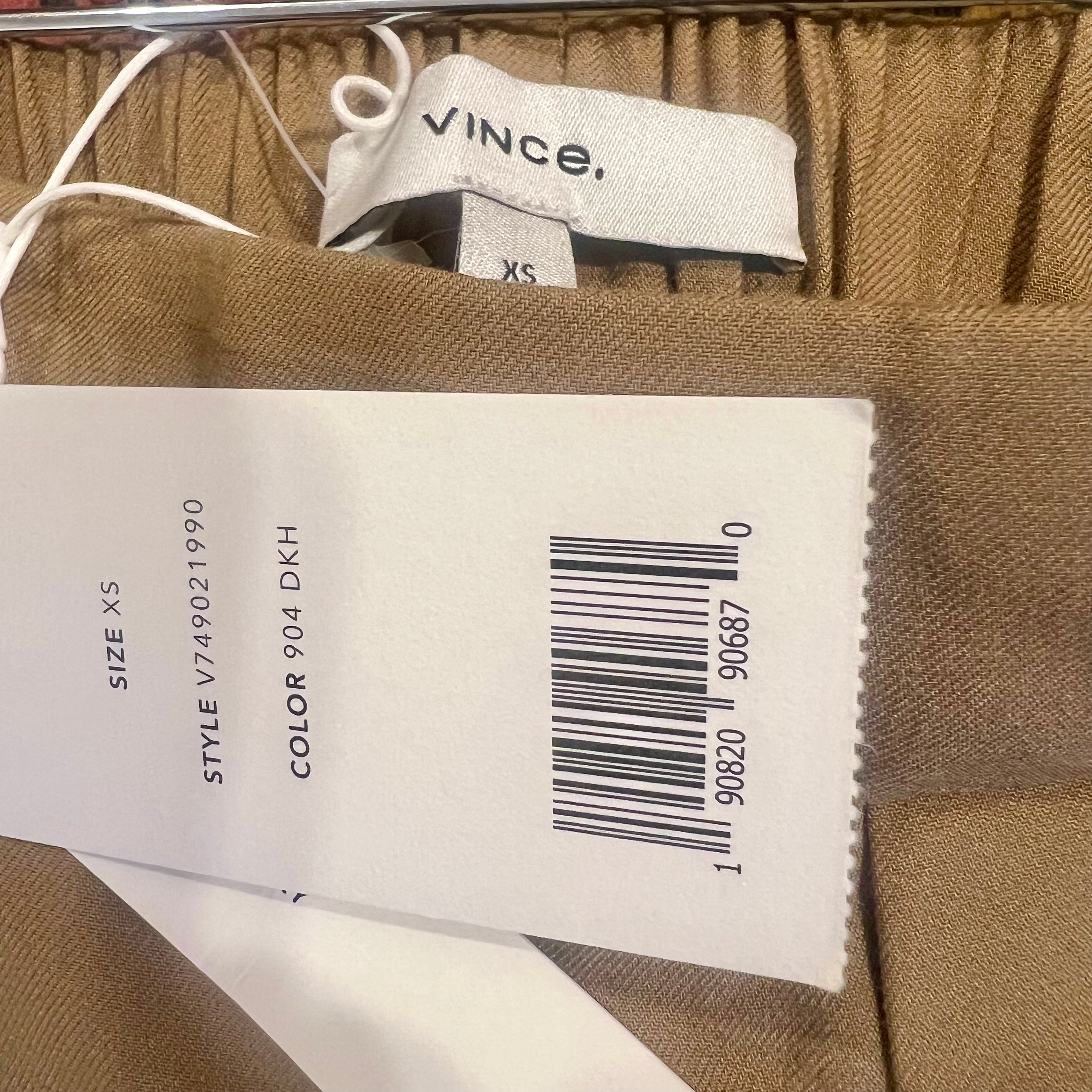 Vince Dark Khaki Brown Trousers - Elastic Waist American Luxury Contemporary - Size XS
