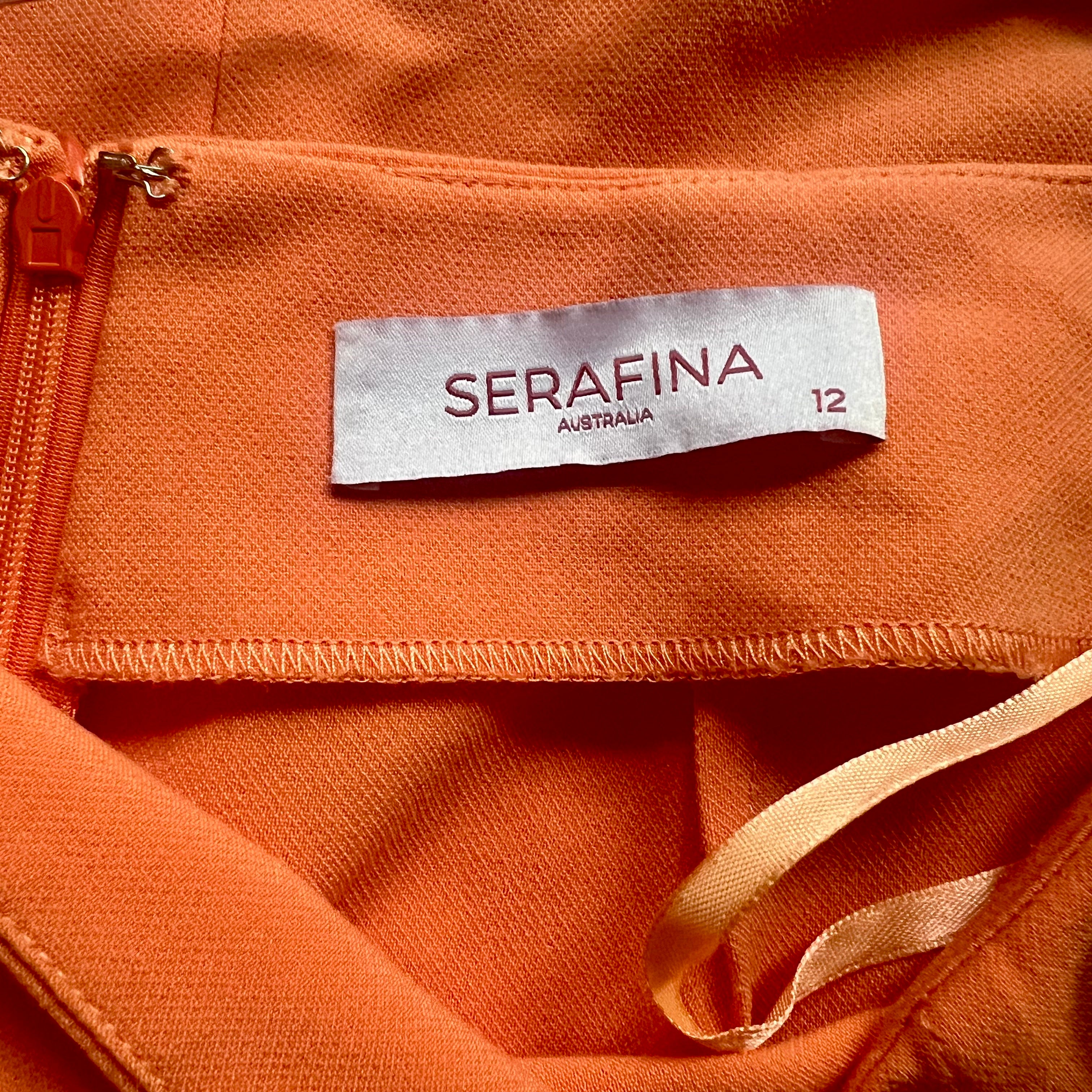 Serafina Australia Bright Orange Long Straight Midi Skirt Side Zip Size 12
