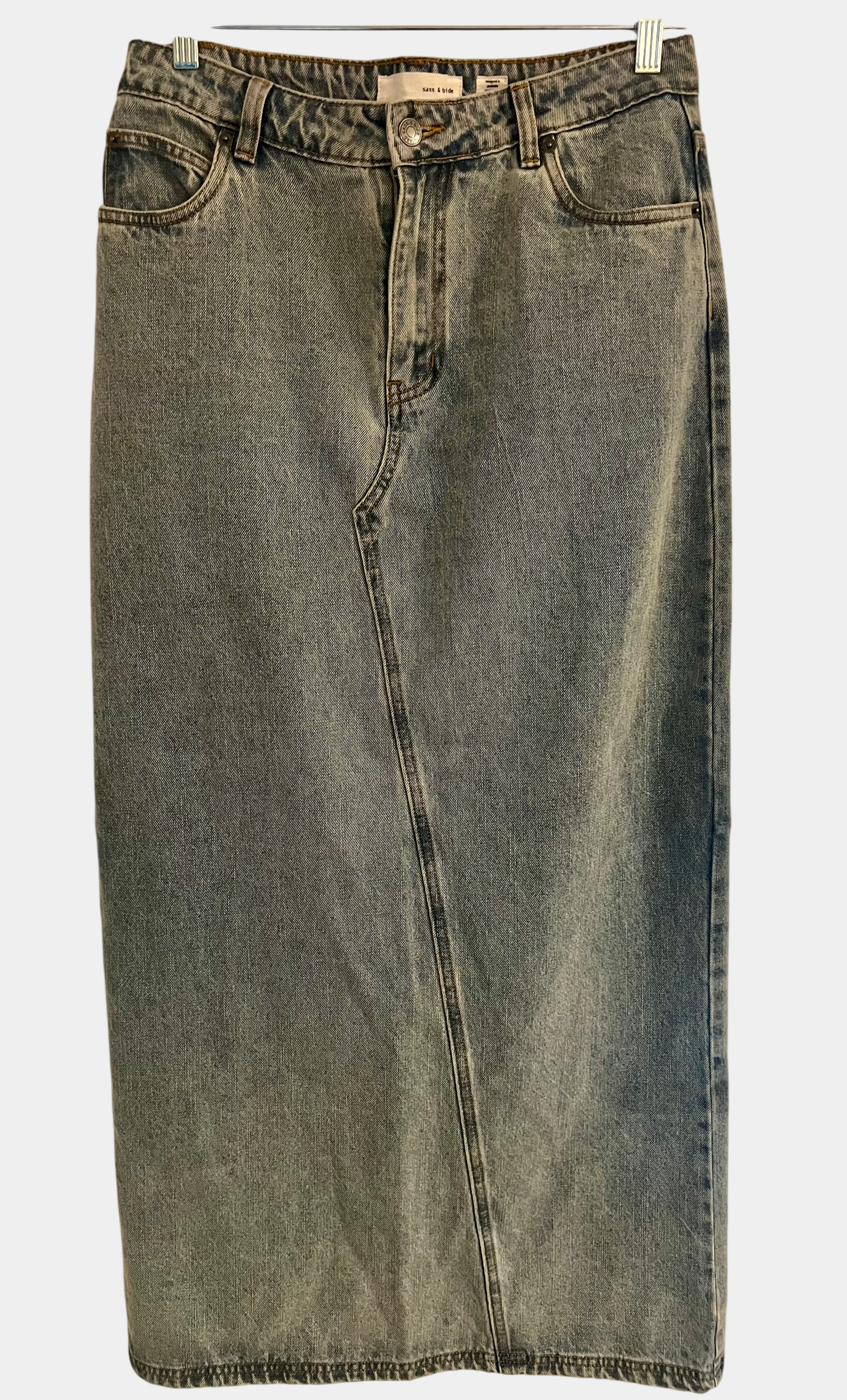 Sass & Bide Light Wash Denim Skirt Australian Designer Pre-Loved Size 10