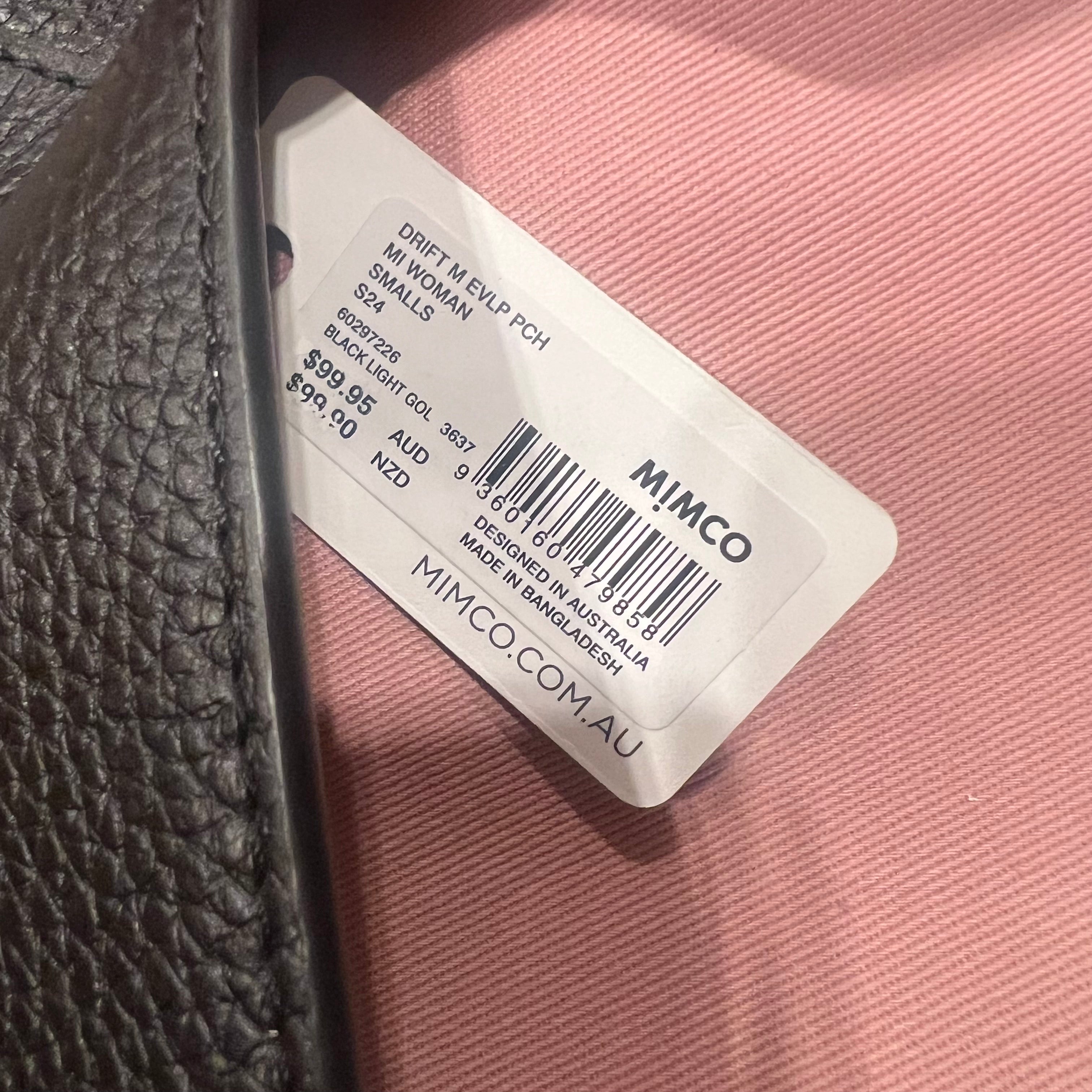 Mimco Black Leather Drift Slip Clutch Pouch — With Dust Bag - NWT