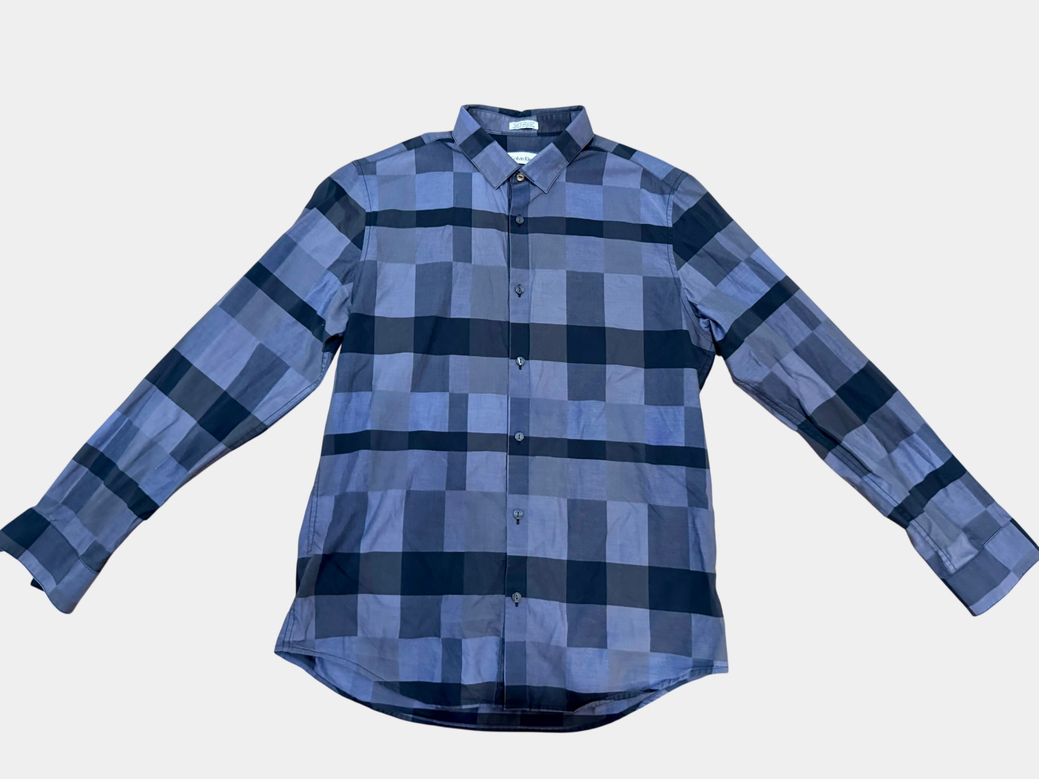 CALVIN KLEIN Blue Checked Long Sleeve Shirt Size M
