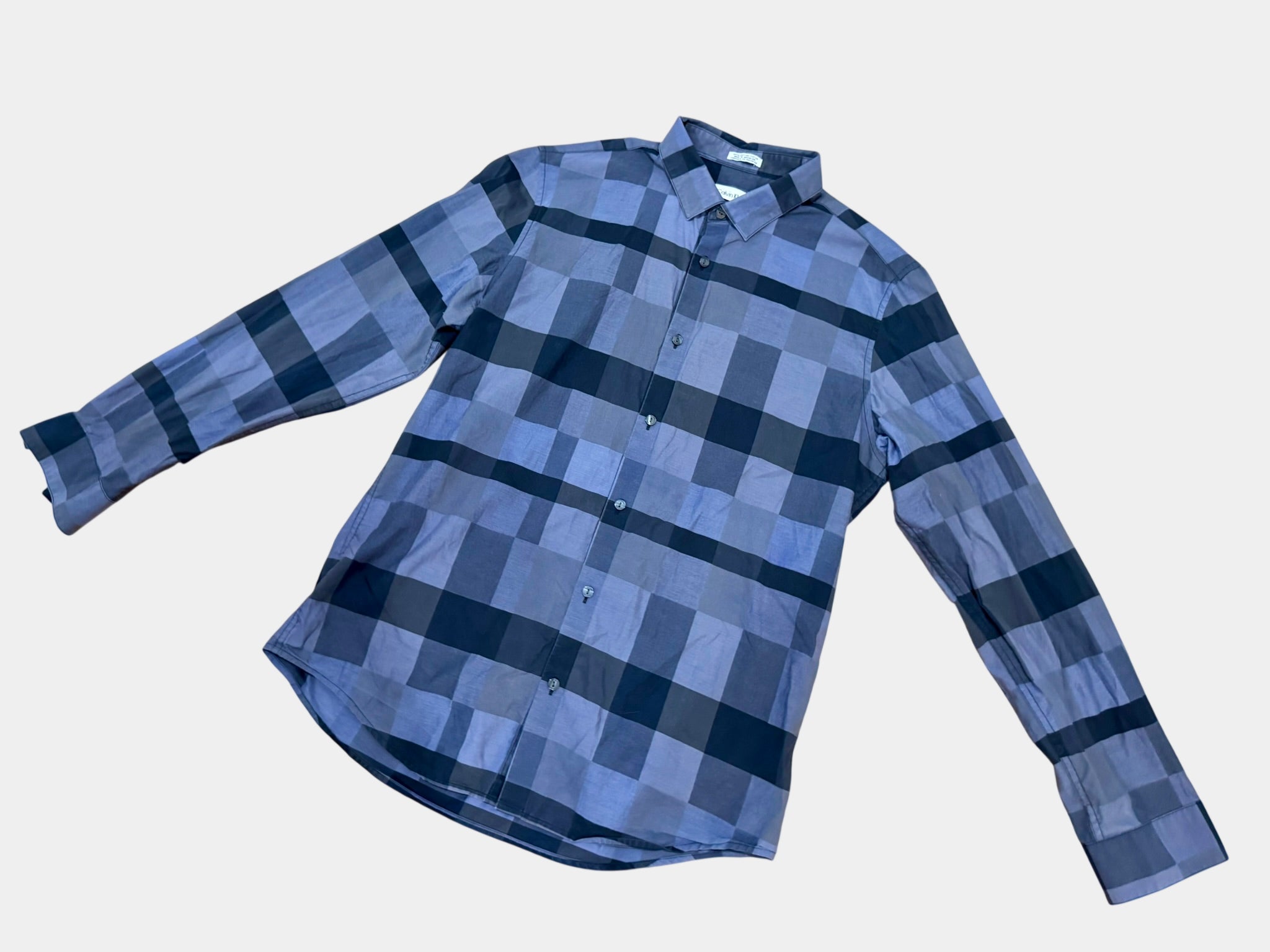 CALVIN KLEIN Blue Checked Long Sleeve Shirt Size M