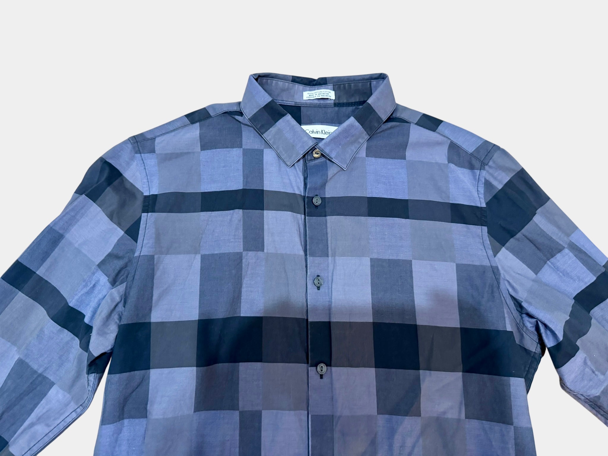 CALVIN KLEIN Blue Checked Long Sleeve Shirt Size M