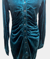 YH & CO Dark Teal Velvet Mini Dress — Long Sleeve, Size 10 | NWT