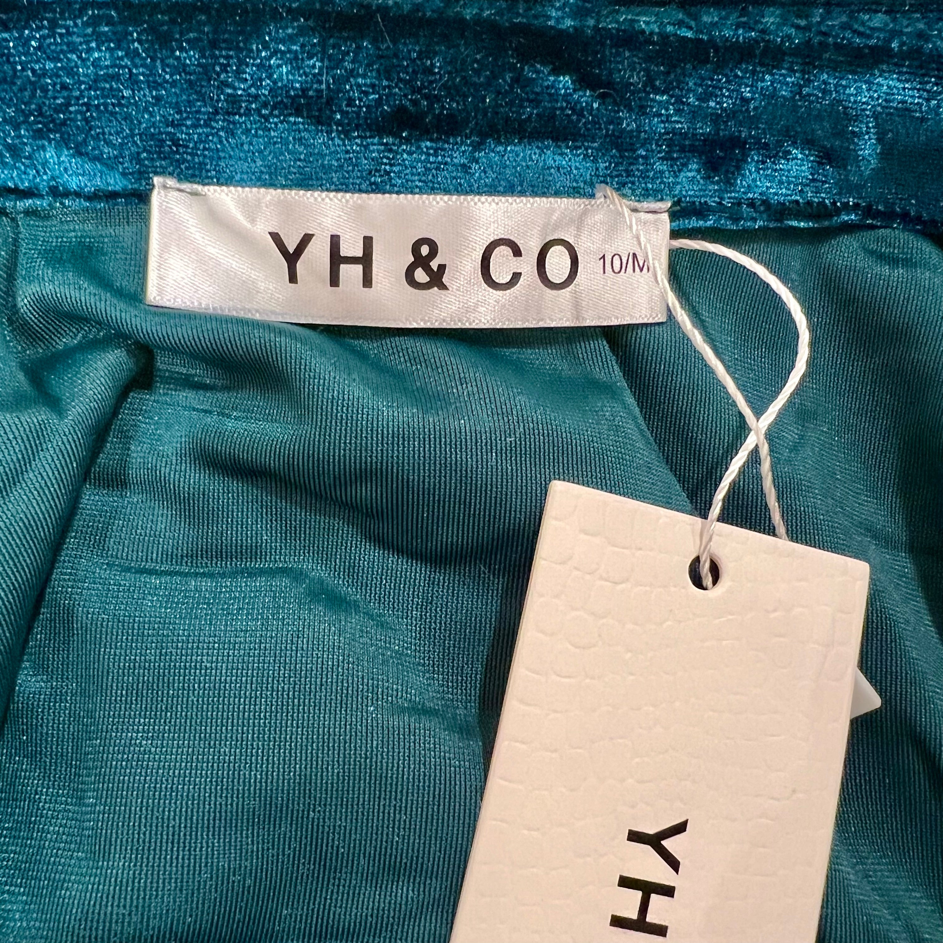 YH & CO Dark Teal Velvet Mini Dress — Long Sleeve, Size 10 | NWT