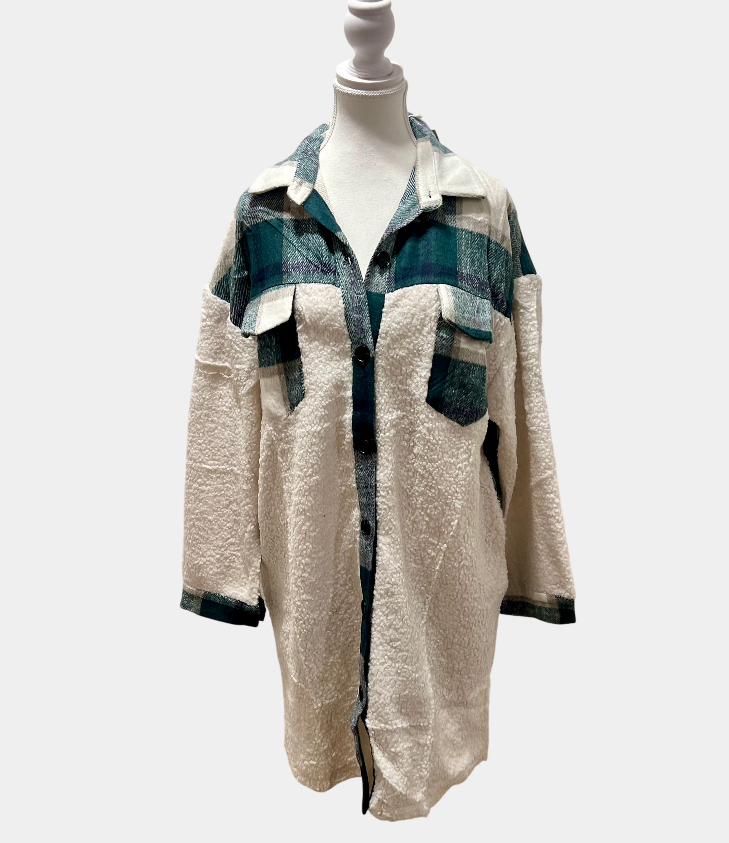 YH & CO Green Plaid Fleece Oversized Shacket — Size 10 | NWT