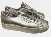 Superga 2740 Platform Pearl Leather Sneakers — Silver, EU 38 | NWT