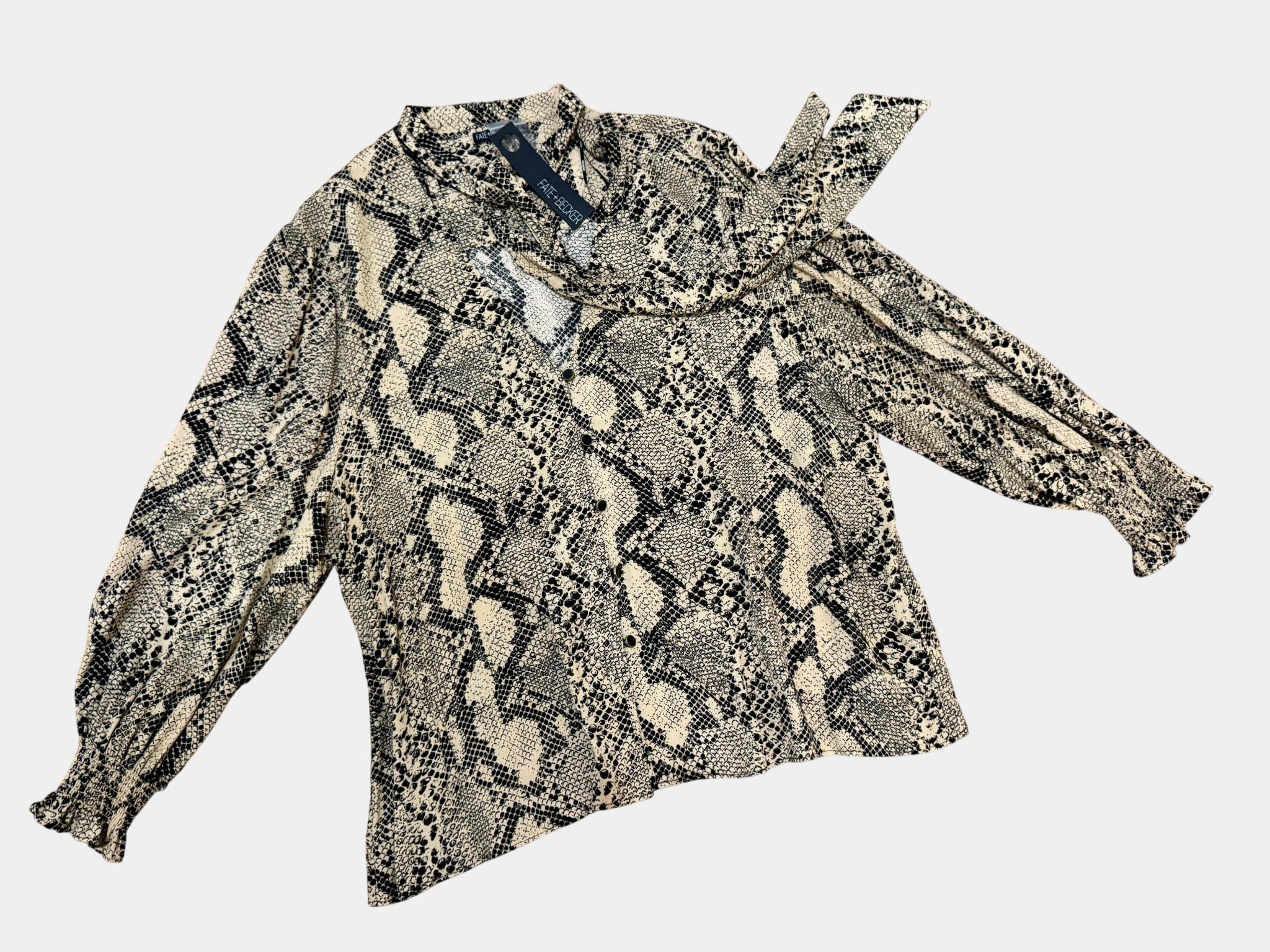 FATE AND BECKER Snakeskin Print Tie-Front Blouse Size 10
