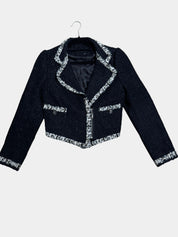 S.YAROLAN Women's Designer Black & Leopard Cropped Jacket Size 7