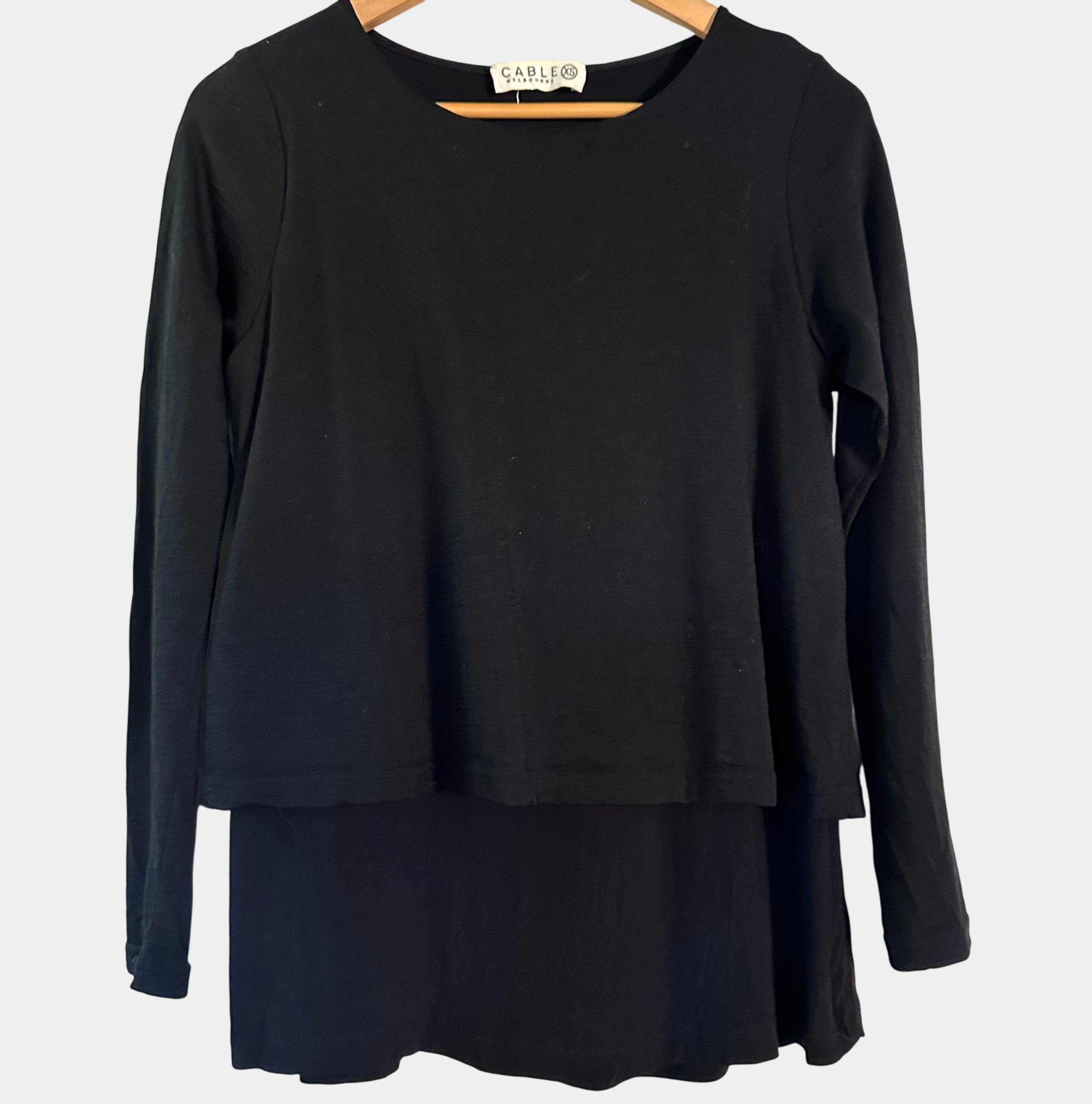 Cable Melbourne Black Merino Wool Knit Top – Long Sleeve XS