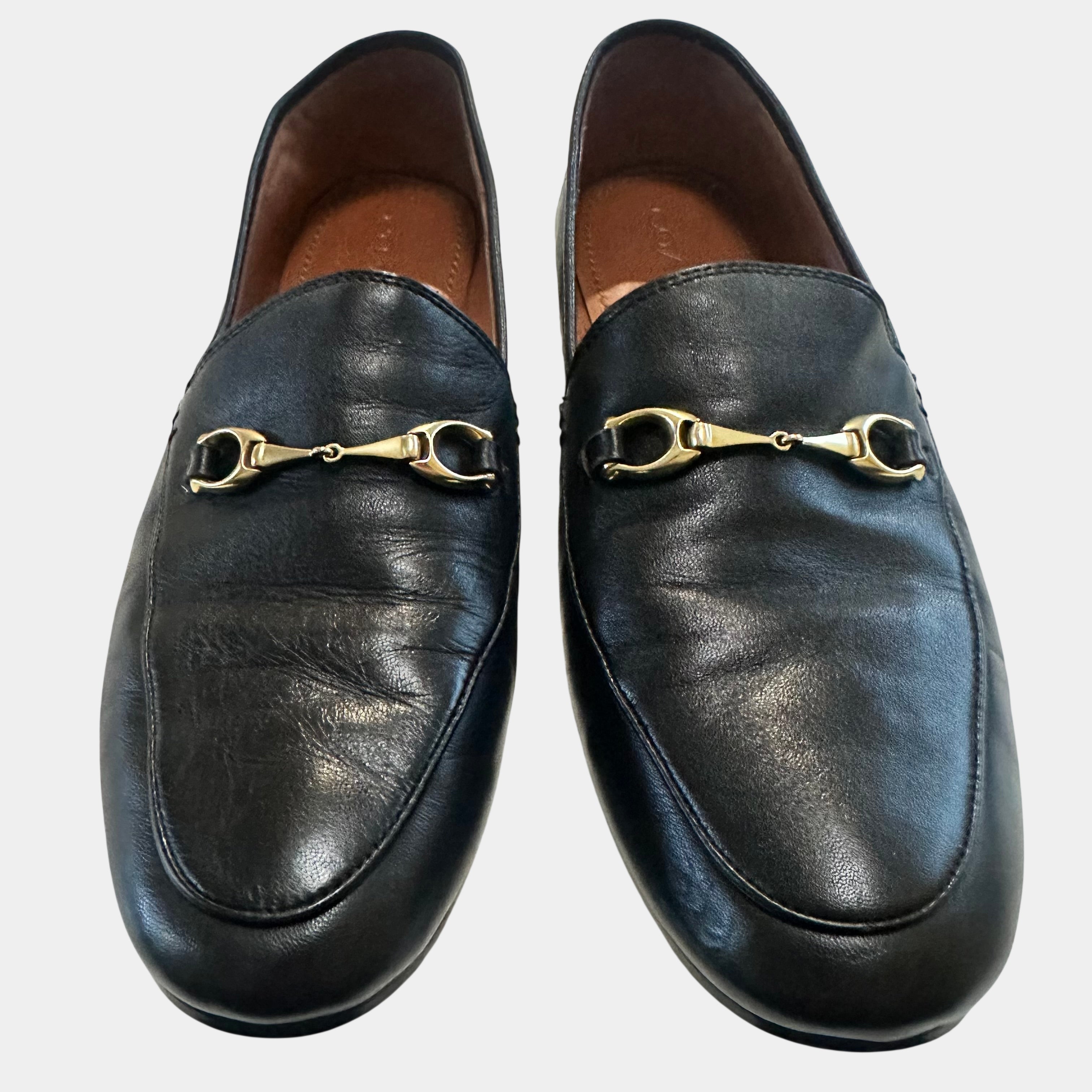 Coach Haley Black Leather Loafers Gold Horsebit Hardware Size 9
