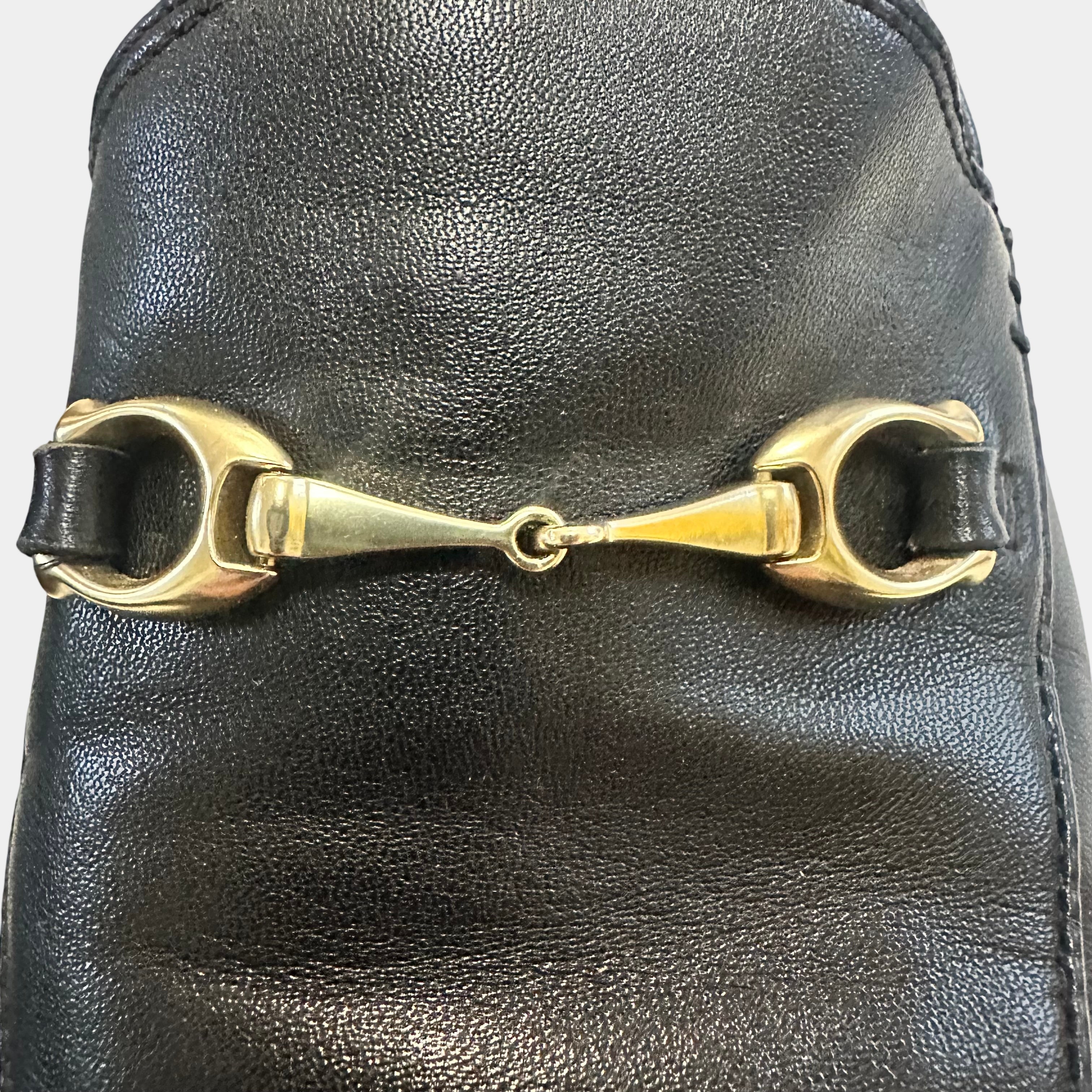 Coach Haley Black Leather Loafers Gold Horsebit Hardware Size 9