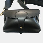 Vera Pelle Black Leather Crossbody Bag with Gold Hardware