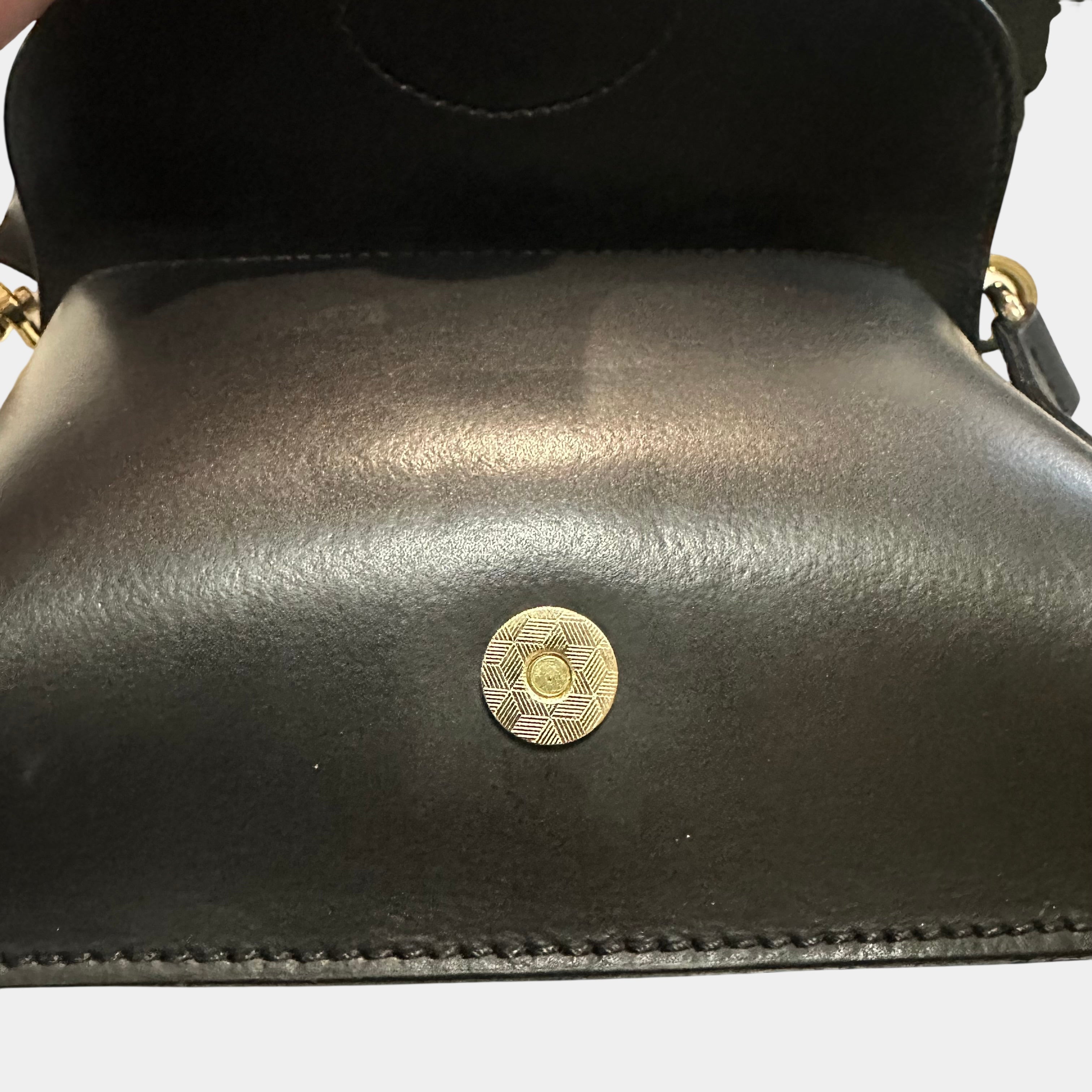 Vera Pelle Black Leather Crossbody Bag with Gold Hardware