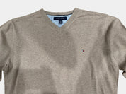 TOMMY HILFIGER Brown Marle Men's V-Neck Jumper Size L