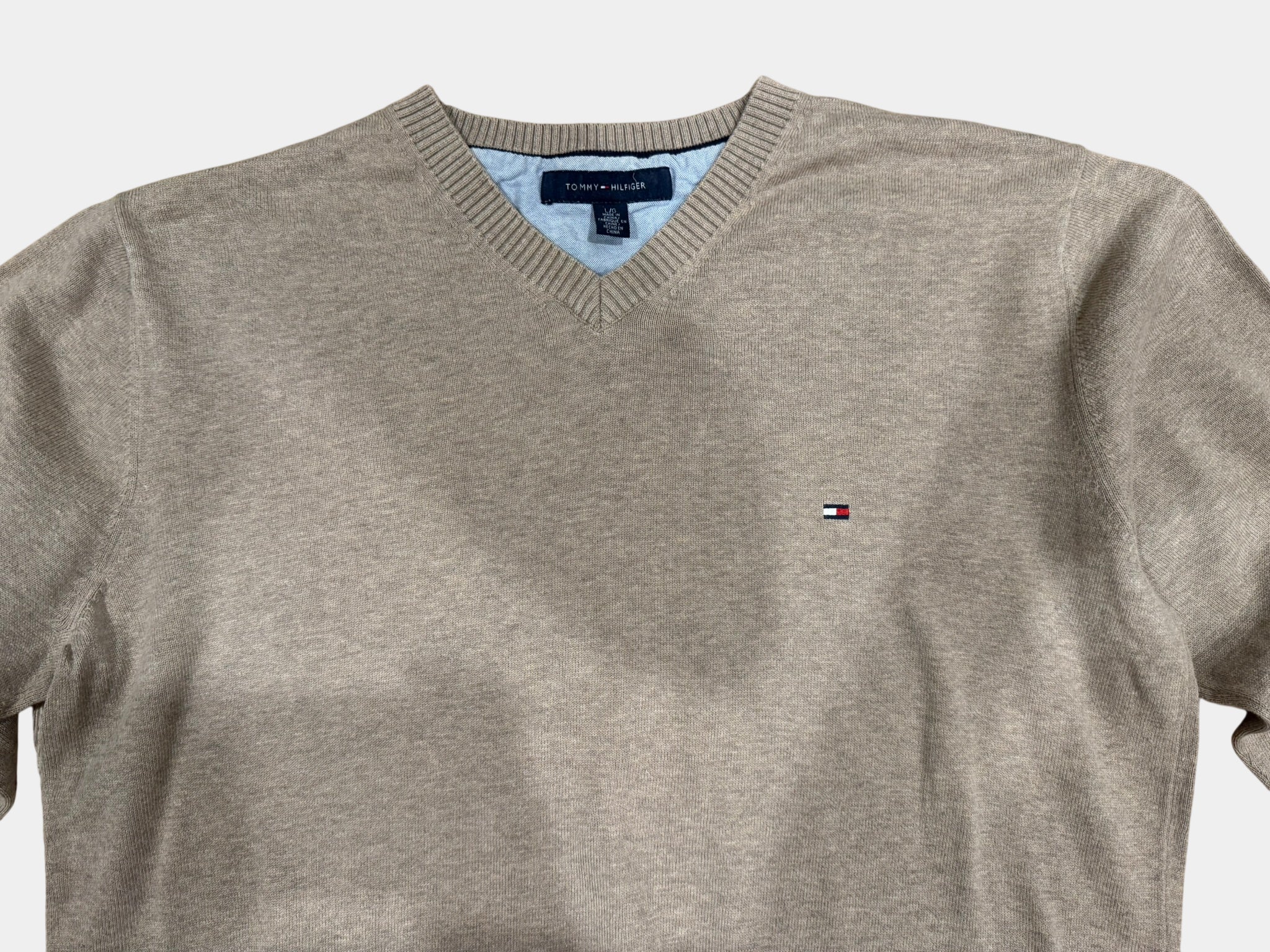 TOMMY HILFIGER Brown Marle Men's V-Neck Jumper Size L