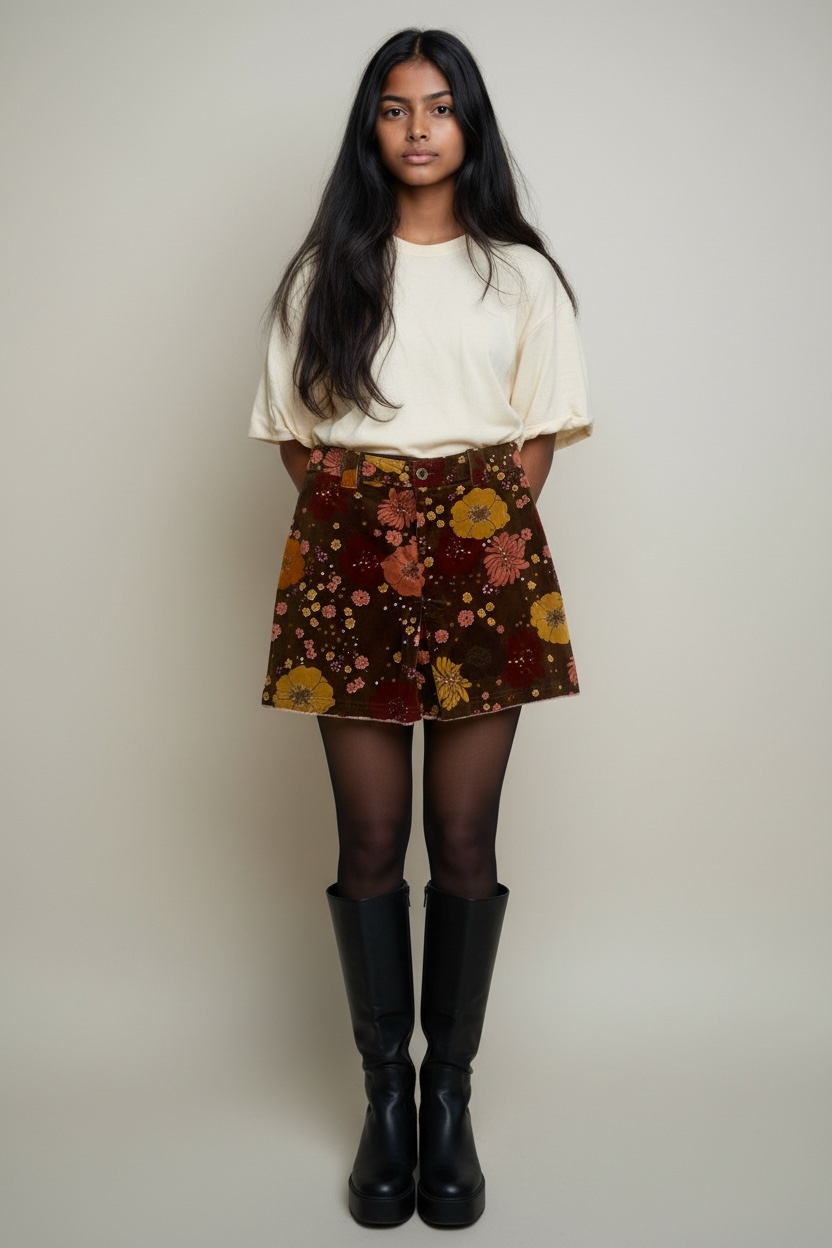 Her Industry Y2K Bold Floral Mini Skirt Black Yellow Orange Pink Size 12