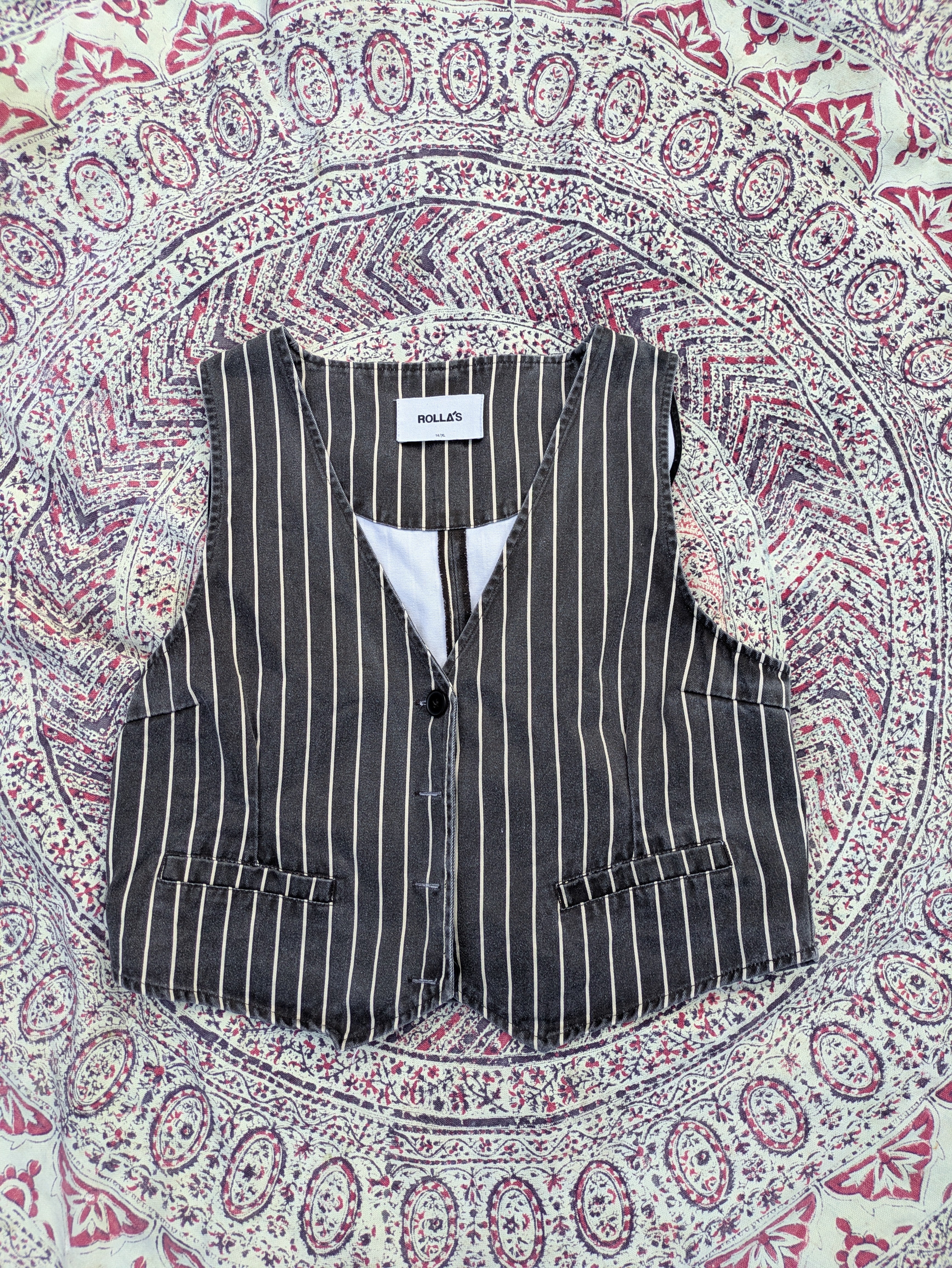 Rolla's navy pinstripe denim waistcoat - Size 14/XL