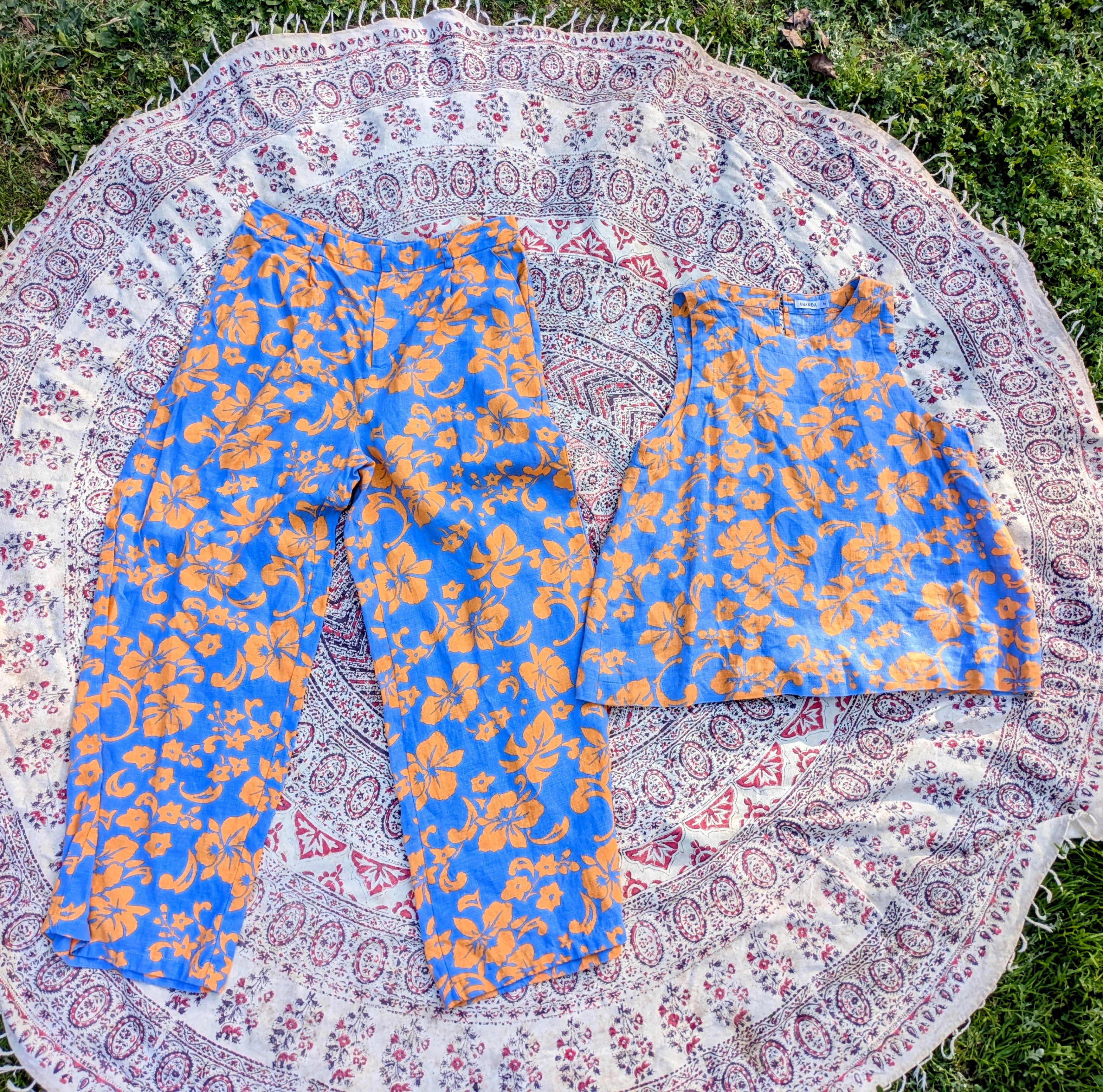 Ghanda blue and orange co-ordinated 2pc - Size Medium