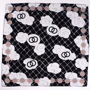 Anyyou Fashion Premium Satin Square Scarf – Black White Roses Silk-Feel Neckwrap for Women