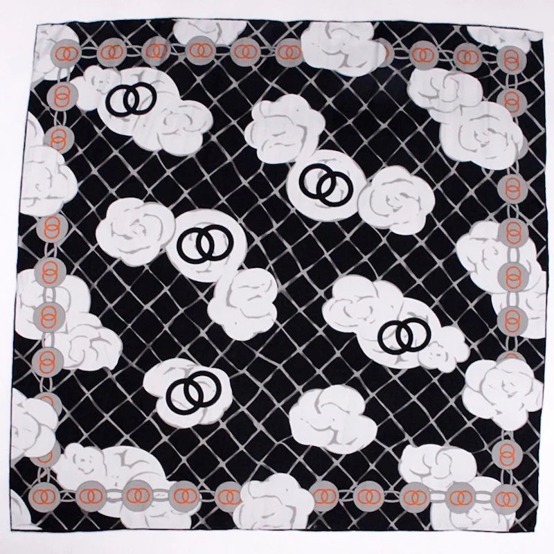 Anyyou Fashion Premium Satin Square Scarf – Black White Roses Silk-Feel Neckwrap for Women