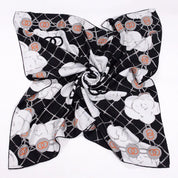 Anyyou Fashion Premium Satin Square Scarf – Black White Roses Silk-Feel Neckwrap for Women