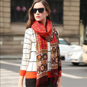 Anyyou 100% Pure Merino Wool Red Brown Paisley Satin Stylish Poncho Winter Large Scarf With Trendy Pashmina Shawl Bandana For Womenfashion Design
