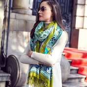 Anyyou 100% Pure Merino Wool Green Garden Vines Stylish Poncho Winter Large Scarf With Trendy Pashmina Shawl Bandana  For Womenfashion Design