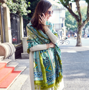 Anyyou 100% Pure Merino Wool Green Garden Vines Stylish Poncho Winter Large Scarf With Trendy Pashmina Shawl Bandana  For Womenfashion Design